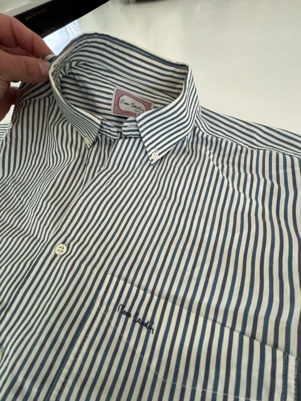 Pierre Cardin Paris Men's Blue and White Striped Long Sleeve Button-Down Shirt